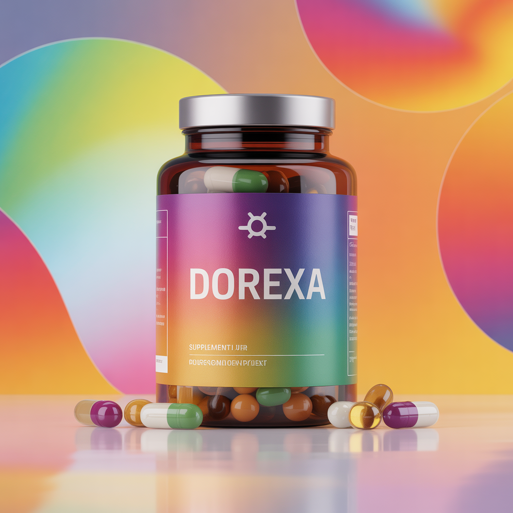 Illustration of the Dorexa supplement jar with gradient label accents